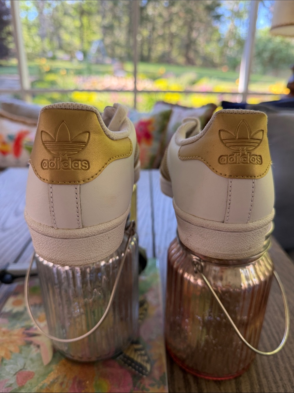 adidas White Sneakers with Gold Heel Trefoil